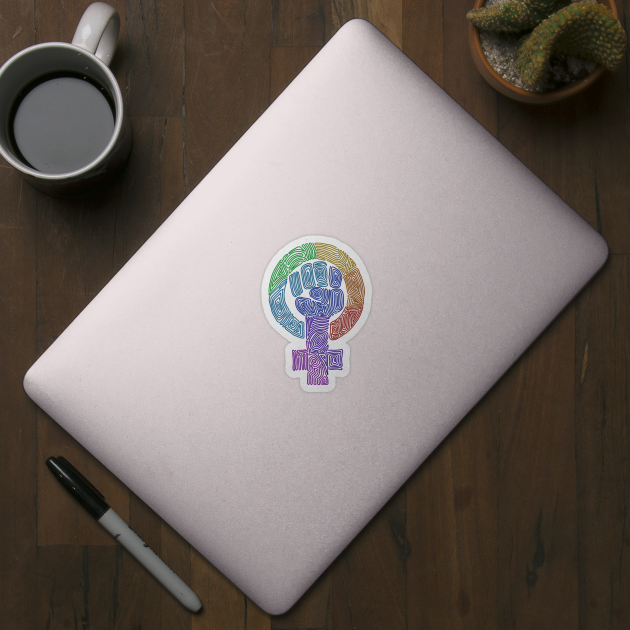 Rainbow Swirls Feminist Symbol by Slightly Unhinged